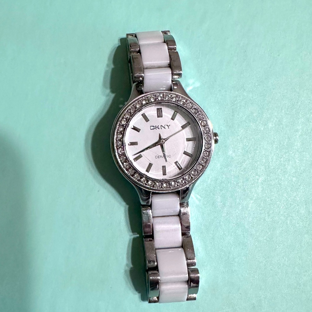 DKNY white and silver watch